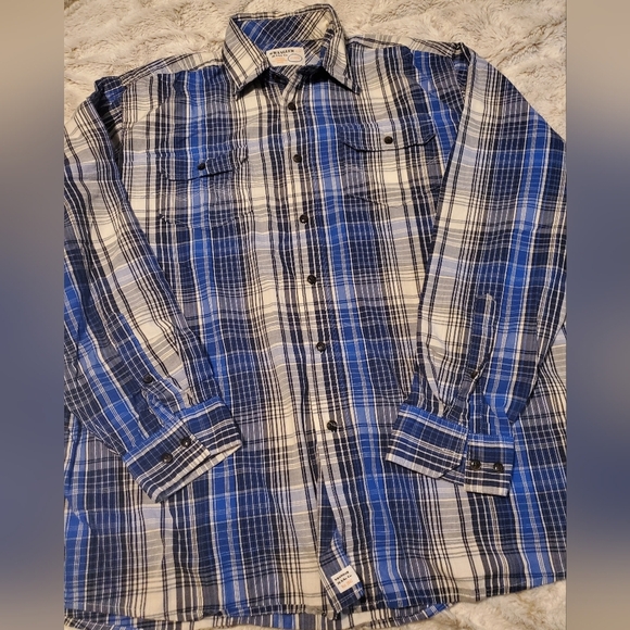 Wrangler Other - WRANGLER JEANS CO. Long Sleeve Polo Shirt Sz XL Men Blue White Plaid Button